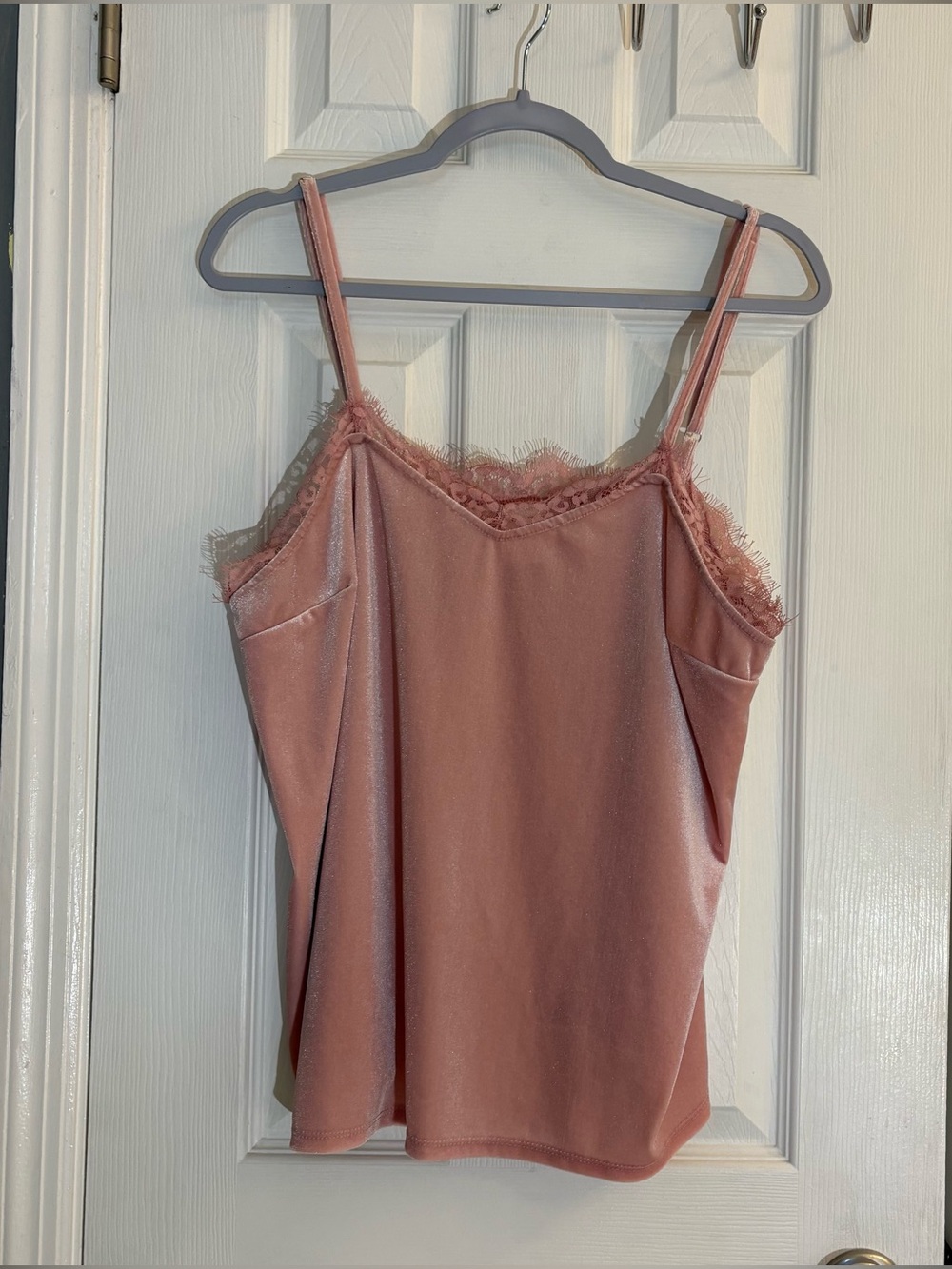No Boundaries Women's Pink Velvet Cami Top Lace Trim Size XL (15-17) Y2K Style.